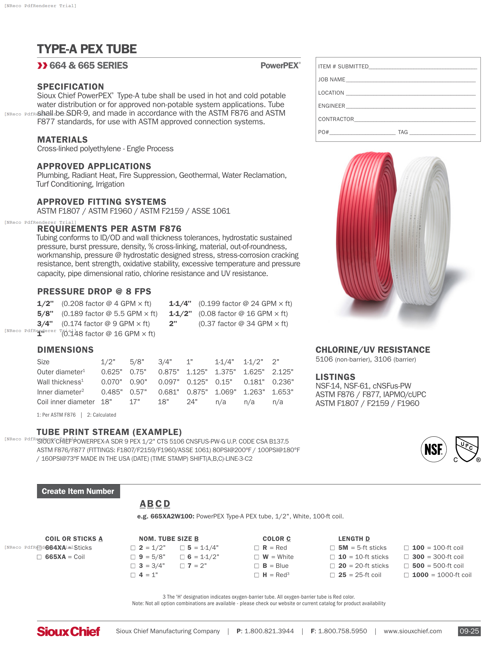 664 665 SERIES - POWERPEX TYPE-A TUBE - SPEC SHEET.PDF Specification Document